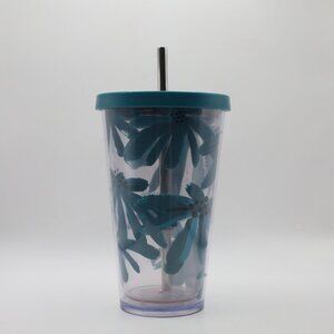 STARBUCKS Blue Palm Chamomile Flower Cold Cup Acrylic TUMBLER 16 Oz